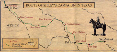 Map of Route of Sibley's Campaign in Texas