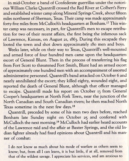 In August, 1863, Generals Henry McCulloch and Edmund Kirby Smith Utilize Quantrill's Raiders