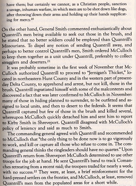 In August, 1863, Generals Henry McCulloch and Edmund Kirby Smith Utilize Quantrill's Raiders