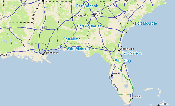Map of States Alabama, Georgia, South Carolina and Florida