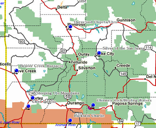 Map of Southwest Colorado Historical Markers