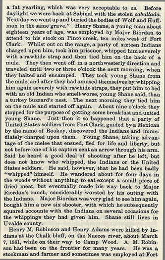 Indian Outrages in Uvalde County story from the book Indian Depredations in Texas by J. W. Wilbarger