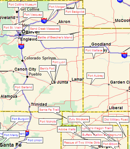 Map of Western Santa Fe Trail Forts